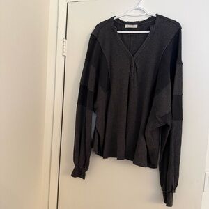 Free People- We The Free Oversized Charcoal Waffle Ribbed Top
